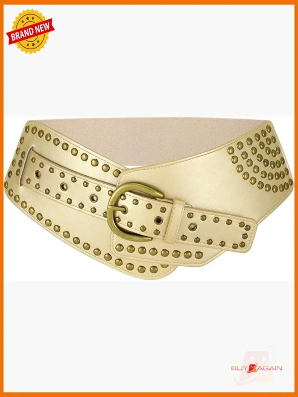 Vintage Wide Elastic Waist Belt with Studs Rivets Metal Buckle Stretchy